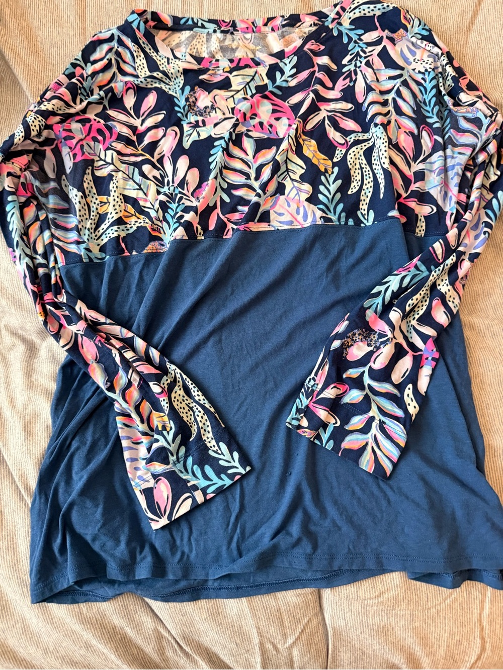 Women's Navy Blue Floral-Print Long Sleeve Top